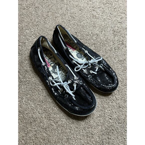 Rock and Candy by ZiGi Black Sequin Bling Boatie Boatshoe, 9.5M - Picture 1 of 4